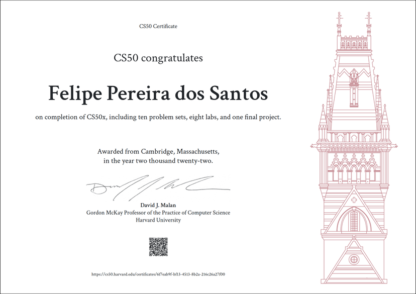 Certificado de Harvard University: CS50x Introdução à Ciência da Computação