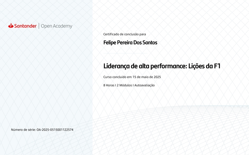 Certificado de Santander - Liderança e Performance